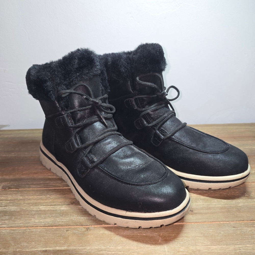 Cliffs by White Mountain Hilt Black Faux Fur Lined Ankle Boots Women Size 9.5